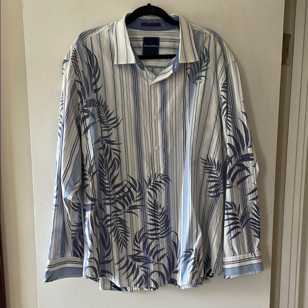 Blue and White Striped Button-Up Shirt